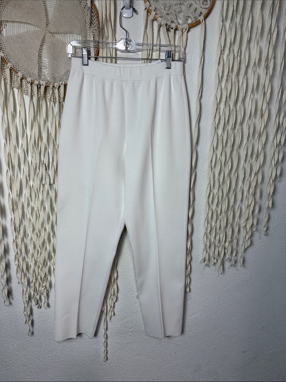 Theory White Knit Pull On Tapered Leg Pant Size Small